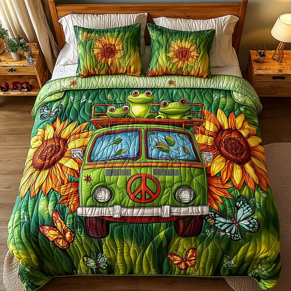 Hippie Hop Van Quilted Bedding Set Duvet Cover Bed Sheet Set Peace Gifts For Hippie Guys