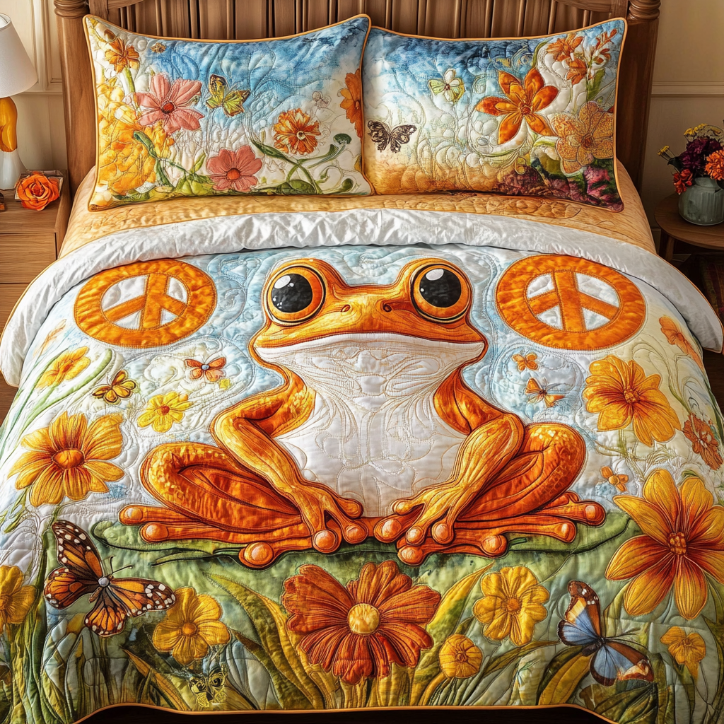 Hippie Hops Quilted Bedding Set Duvet Cover Bed Sheet Set Frog Hippie Birthday Gifts Hippie Hops Quilted Bedding Set Duvet Cover Bed Sheet Set Frog Hippie Birthday Gifts