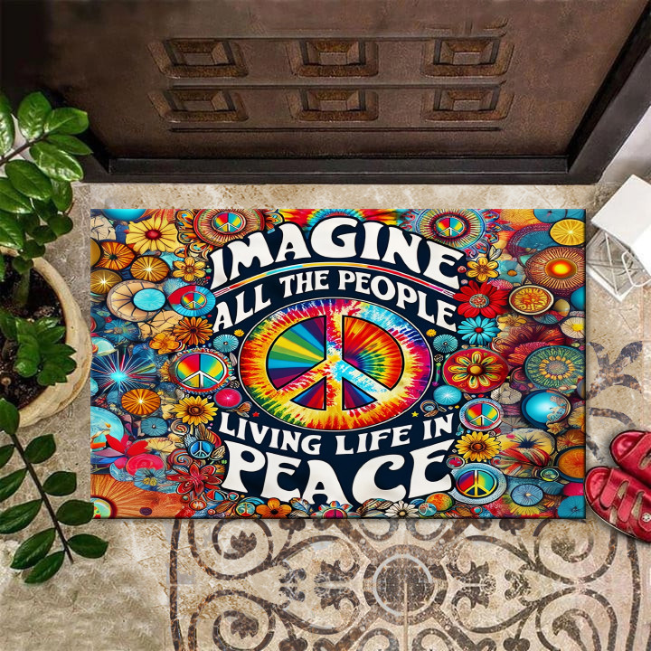 Hippie Imagine All The People Living Life In Peace Doormat Peace Lover Hippie Welcome Mat Hippie Imagine All The People Living Life In Peace Doormat Peace Lover Hippie Welcome Mat