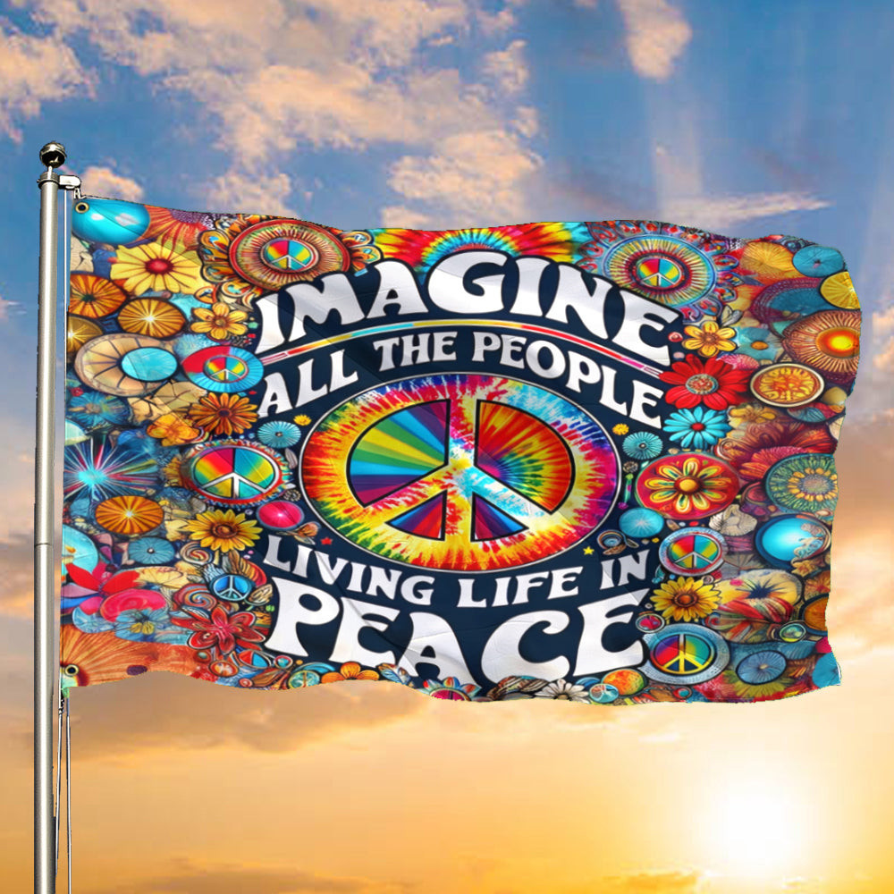Hippie Imagine All The People Living Life In Peace Flag Peace Lover Hippie Flag Home Decor