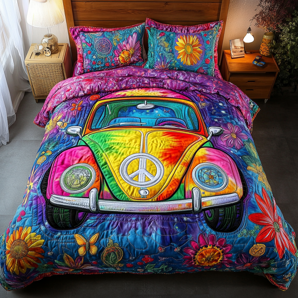 Hippie Ride Quilted Bedding Set Duvet Cover Bedspreads Bee Themed Gifts For Him Hippie Ride Quilted Bedding Set Duvet Cover Bedspreads Bee Themed Gifts For Him