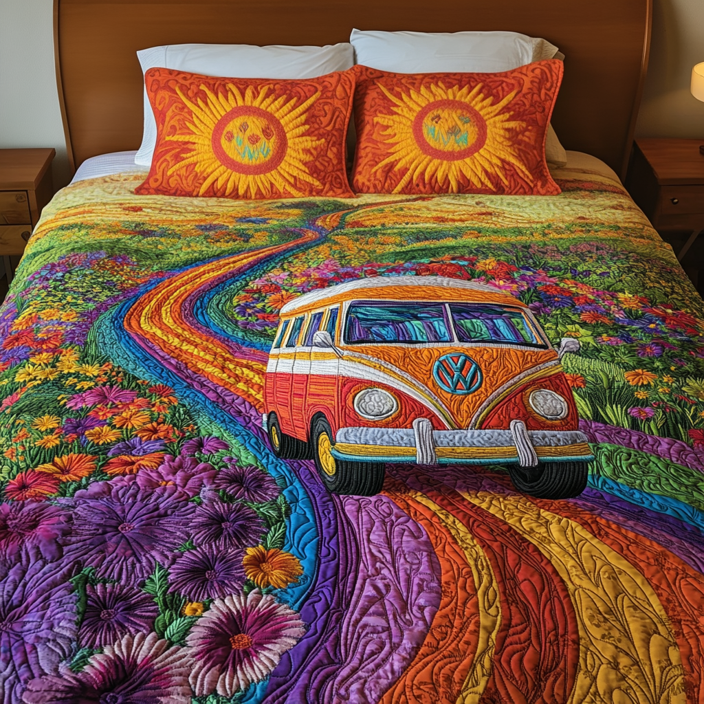Hippie Ride Quilted Bedding Set Duvet Cover Bedspreads Peace Sign Gift Hippie Hippie Ride Quilted Bedding Set Duvet Cover Bedspreads Peace Sign Gift Hippie