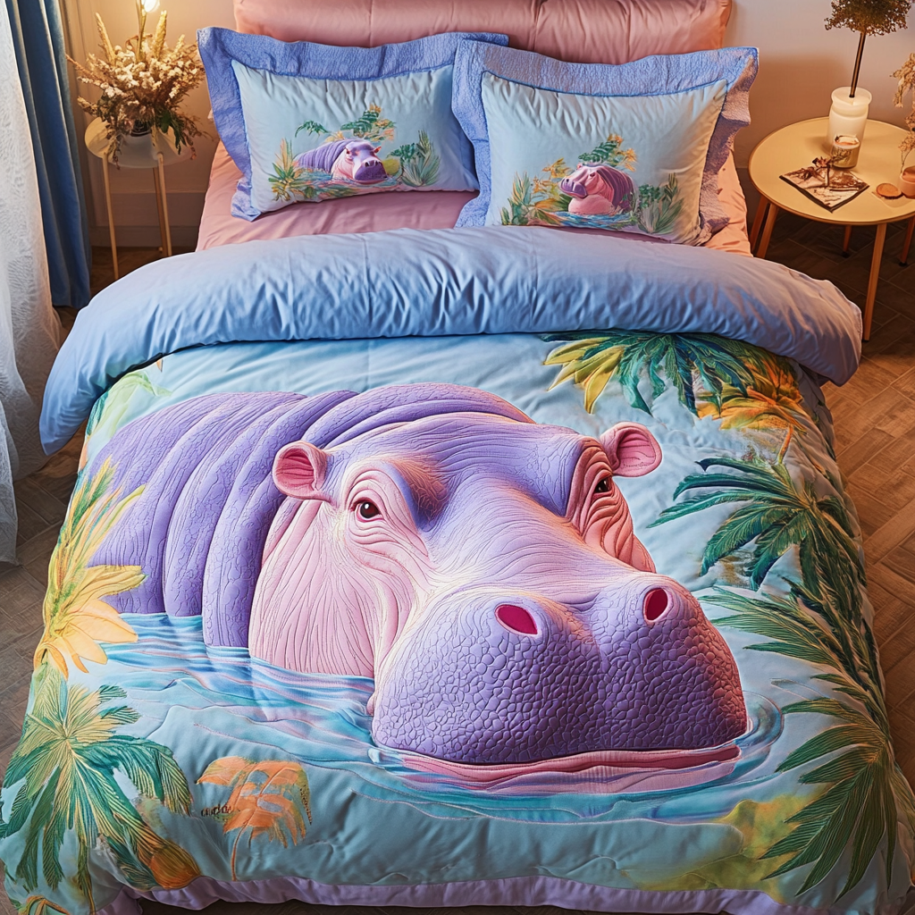 Hippo Hug Quilted Bedding Set Duvet Cover Bedspreads Hippo Gift Ideas Hippo Hug Quilted Bedding Set Duvet Cover Bedspreads Hippo Gift Ideas