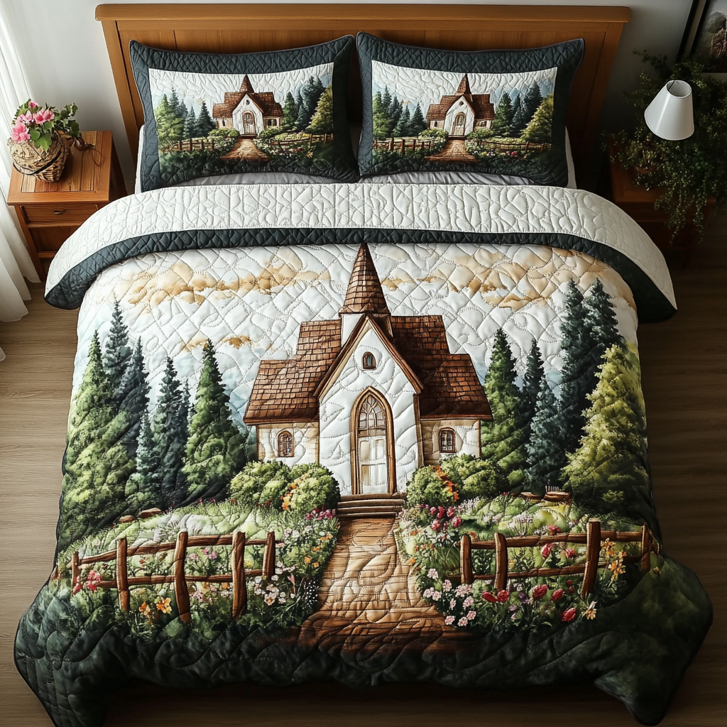 Historic Church Quilted Bedding Set Duvet Cover Merch Good Family Christmas Present Historic Church Quilted Bedding Set Duvet Cover Merch Good Family Christmas Present