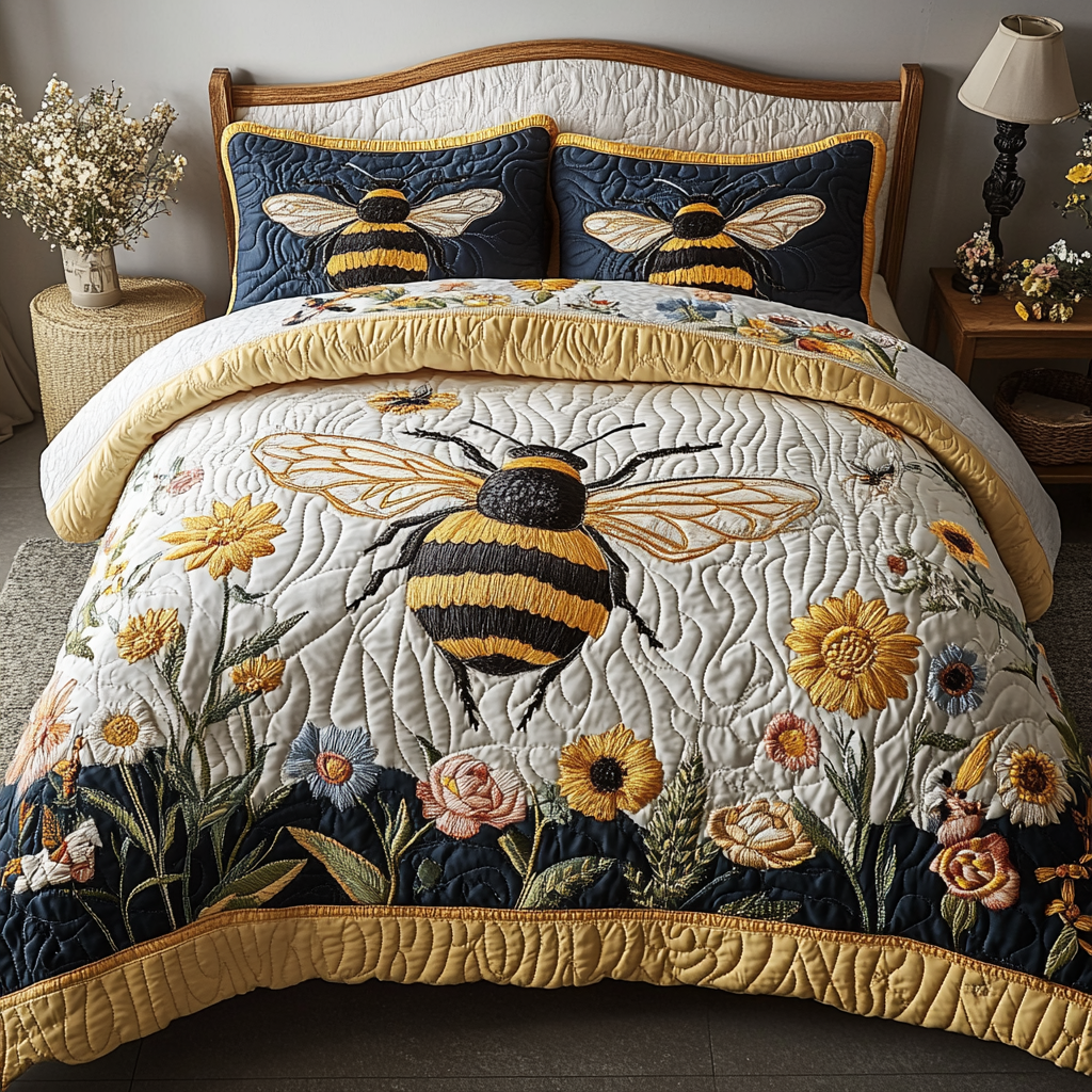 Honey Buzz Quilted Bedding Set Duvet Cover Bed Sheet Set Presents For Beekeepers Honey Buzz Quilted Bedding Set Duvet Cover Bed Sheet Set Presents For Beekeepers