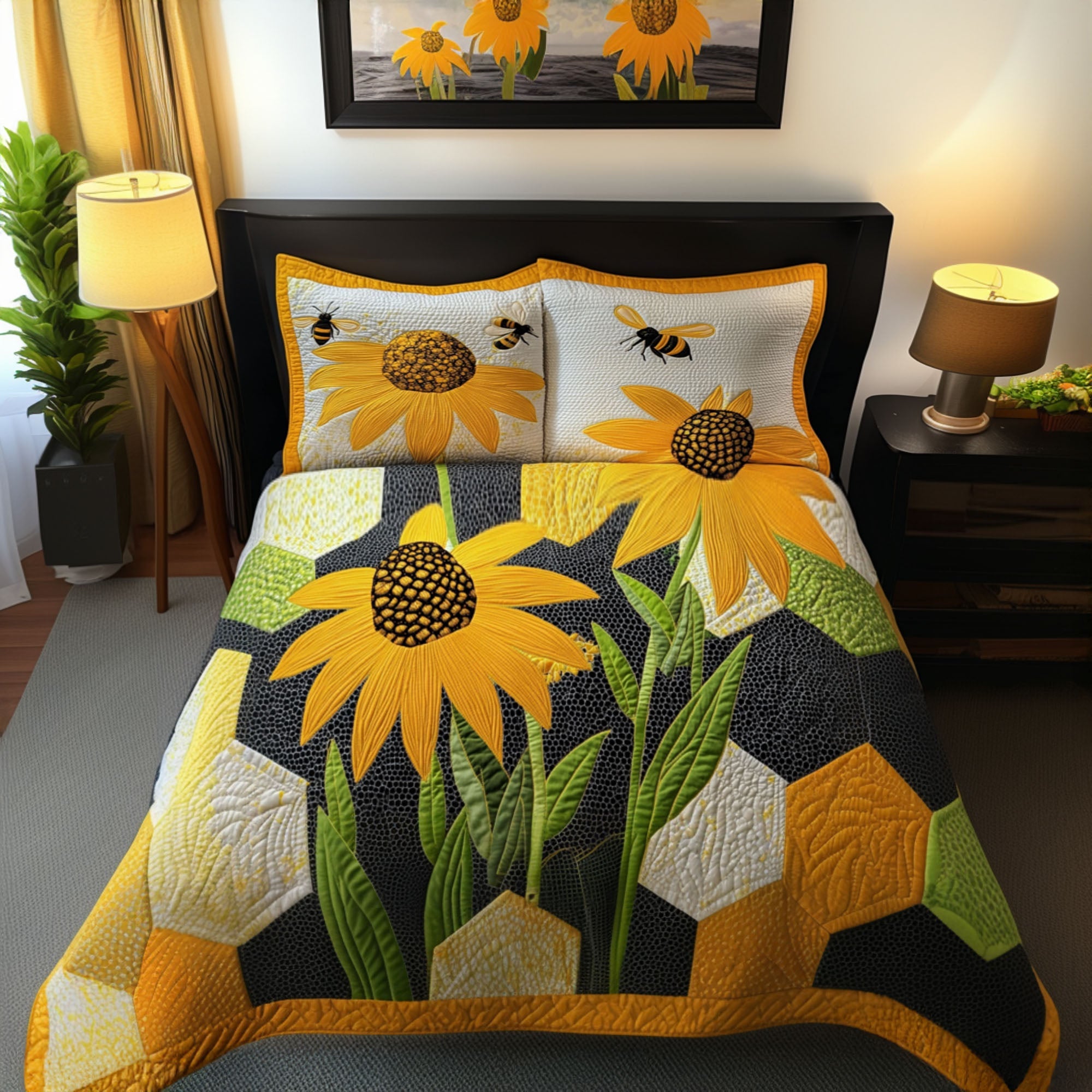 Honeyed Blooms Quilted Bedding Set Duvet Cover Bed Sheet Set Bee Gifts For Him Honeyed Blooms Quilted Bedding Set Duvet Cover Bed Sheet Set Bee Gifts For Him
