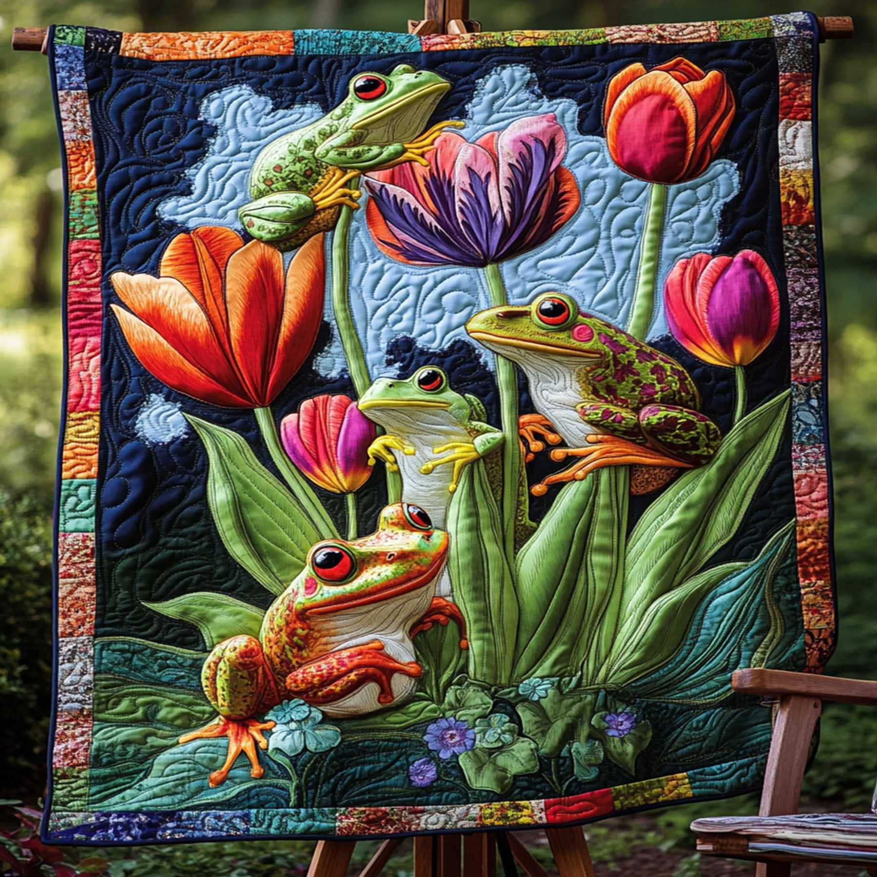 Hoppy Wonderland Quilted Blanket Cute Colorful Blanket Cute Frog Themed Gifts Mushroom Hoppy Wonderland Quilted Blanket Cute Colorful Blanket Cute Frog Themed Gifts Mushroom