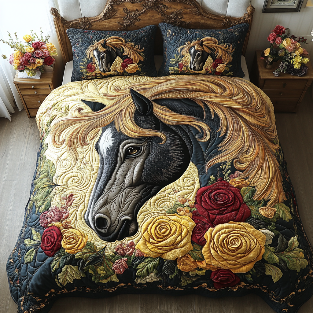 Horse Beauty Quilted Bedding Set Duvet Cover Bedspread Christmas Gifts For Horse Racing Lovers
