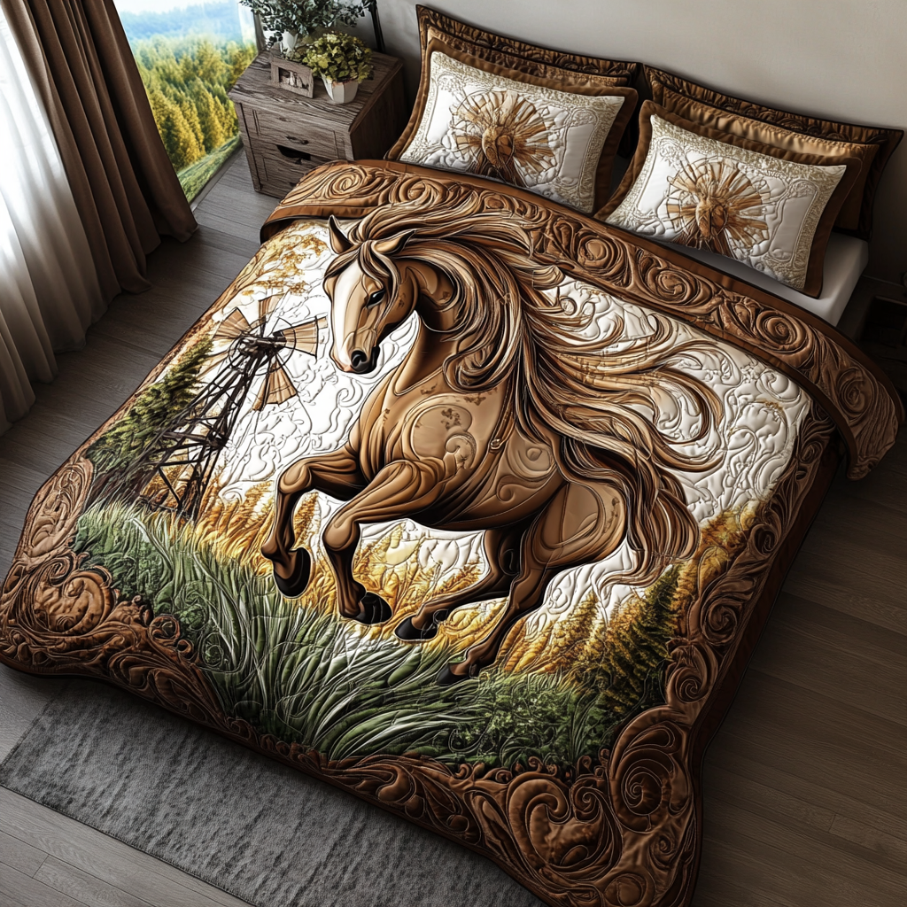 Horse Country Charm Quilted Bedding Set Duvet Cover Bedspread Horse Themed Christmas Gifts