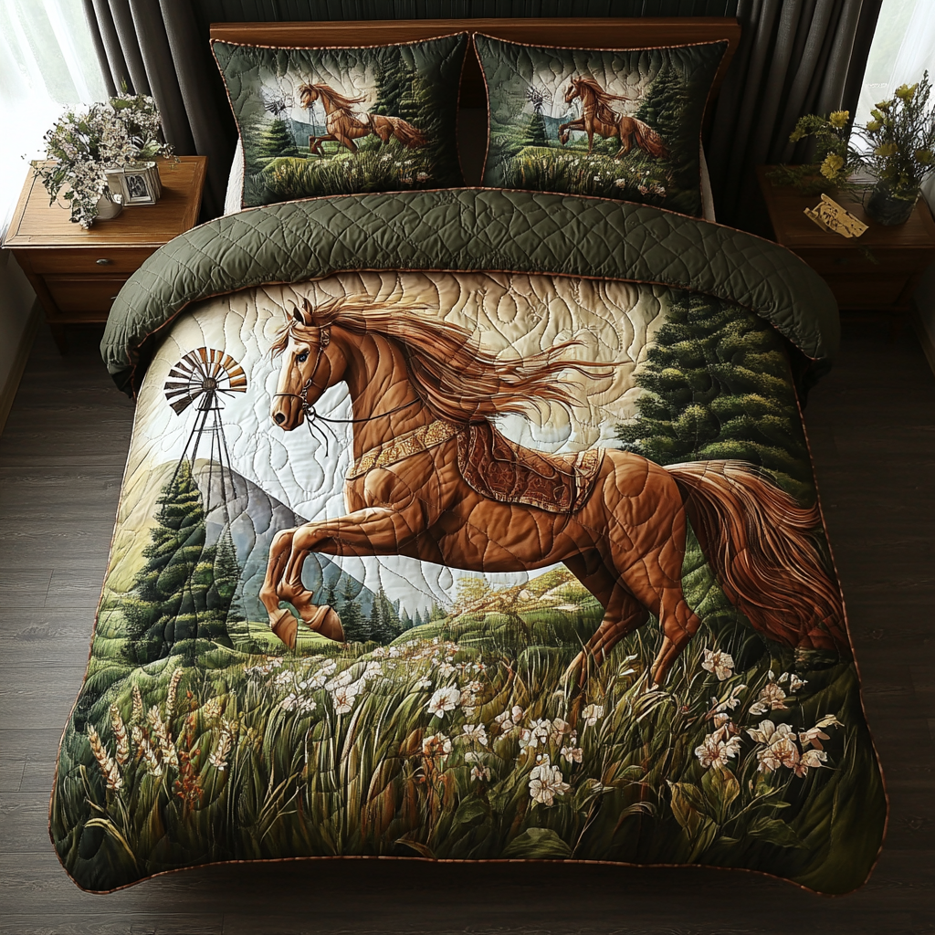Horse Country Meadow Quilted Bedding Set Duvet Cover Bedspread Horse Christmas Presents Horse Country Meadow Quilted Bedding Set Duvet Cover Bedspread Horse Christmas Presents