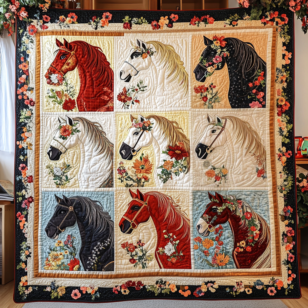 Horse Haven Quilted Blanket Cute Throw Blanket Cool Horse Gifts Christmas 