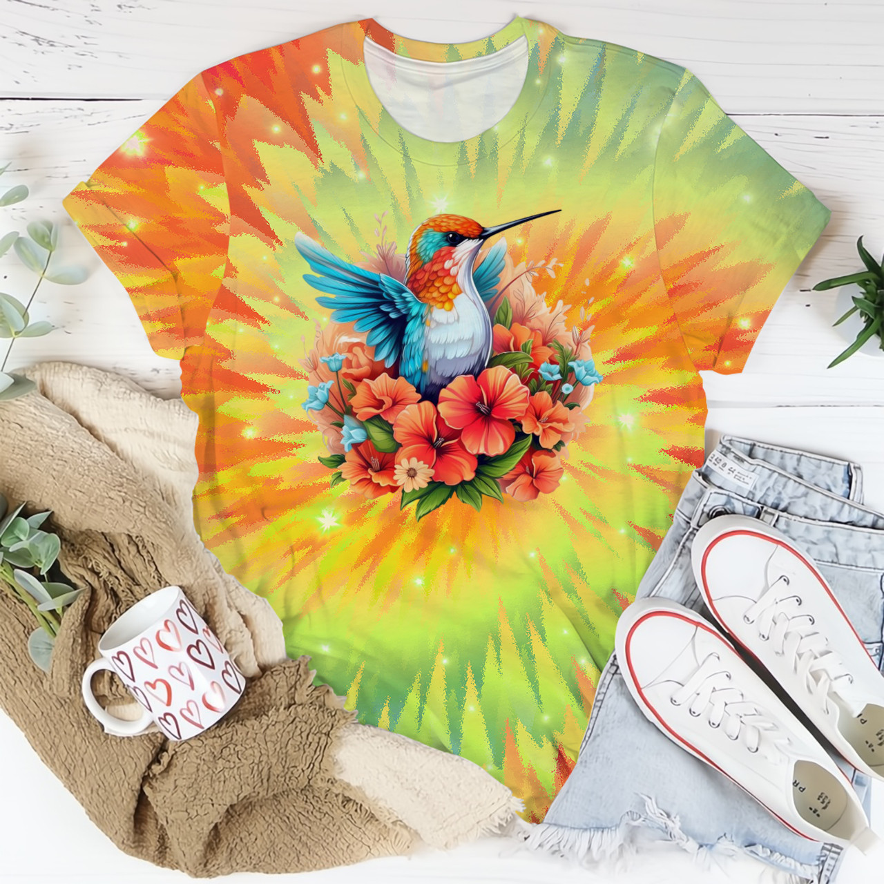 Hummingbird And Flowers Tie Dye Shirt Best Women T-Shirt Gift For Mom Hummingbird And Flowers Tie Dye Shirt Best Women T-Shirt Gift For Mom