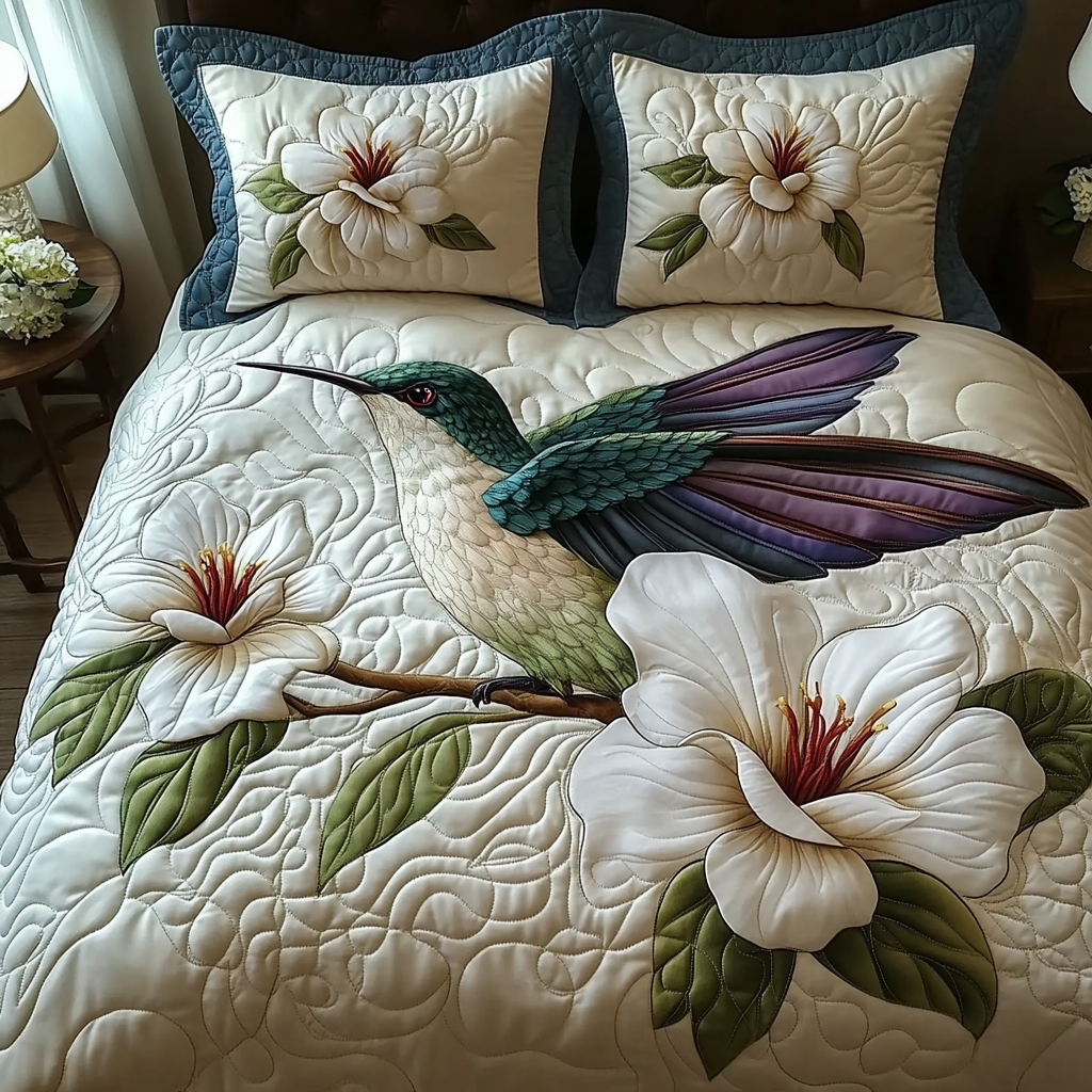 Hummingbird Bloom Quilted Bedding Set Duvet Cover Bedspreads Hummingbird Gifts For Mom Mother's Day