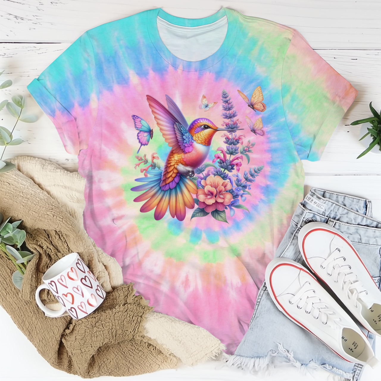 Hummingbird Butterflies And Flower Tie Dye Shirt Best Womens Tees Gift For Sister Hummingbird Butterflies And Flower Tie Dye Shirt Best Womens Tees Gift For Sister