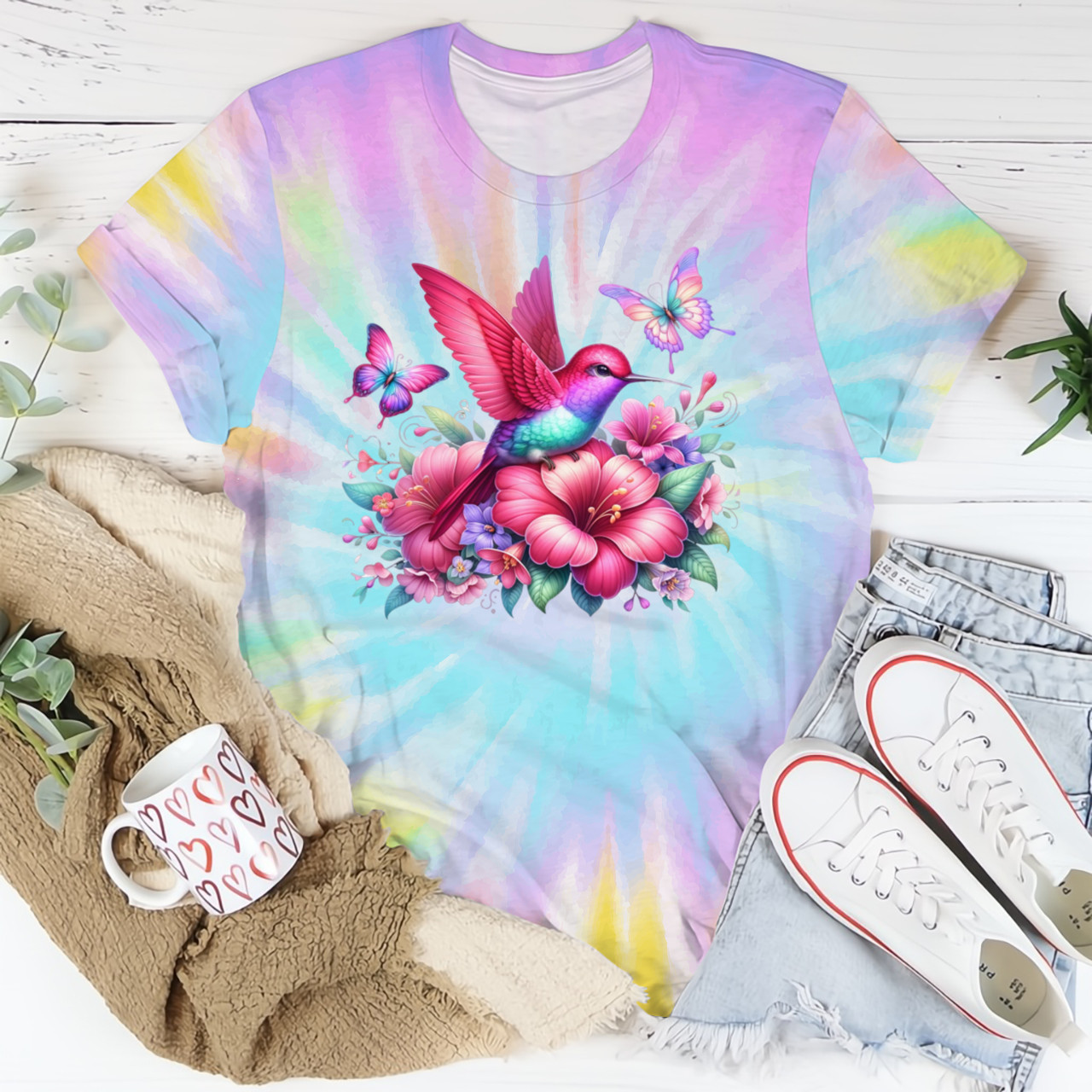 Hummingbird Butterflies And Flowers Tie Dye Shirt Best Womens T-Shirt Gift Hummingbird Butterflies And Flowers Tie Dye Shirt Best Womens T-Shirt Gift