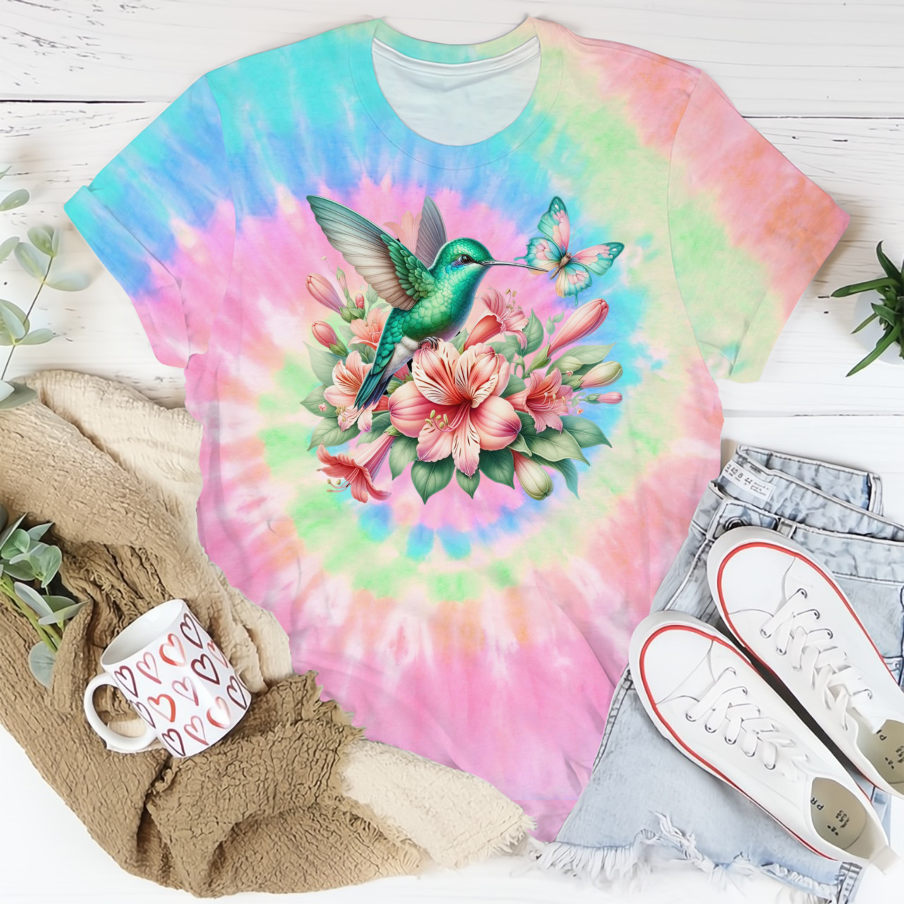Hummingbird Butterfly And Flowers Tie Dye Shirt Womens Tees Gift For Mother Hummingbird Butterfly And Flowers Tie Dye Shirt Womens Tees Gift For Mother