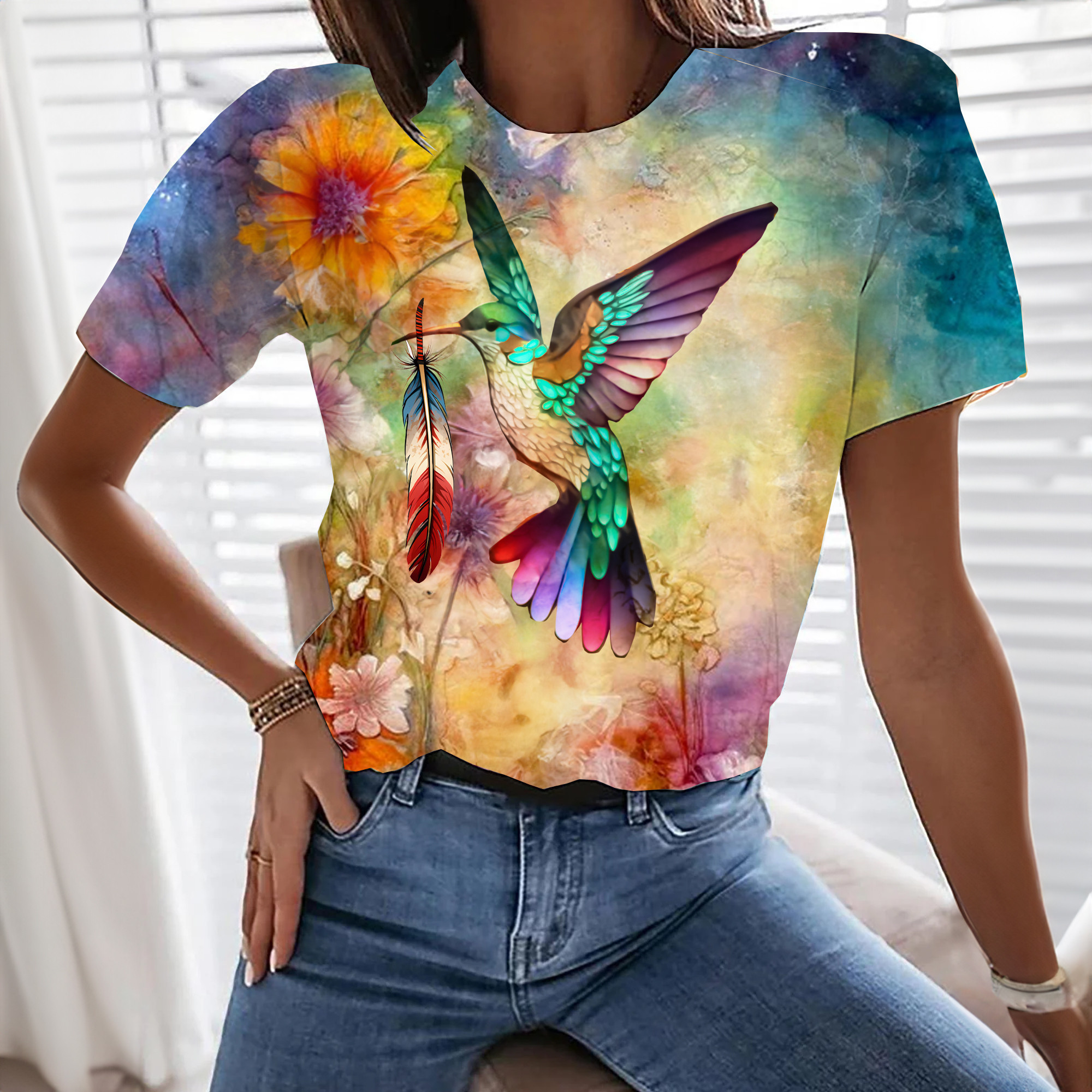 Hummingbird Flowers Colorful Shirt Best Ladies T-Shirts Gifts For Wife Hummingbird Flowers Colorful Shirt Best Ladies T-Shirts Gifts For Wife