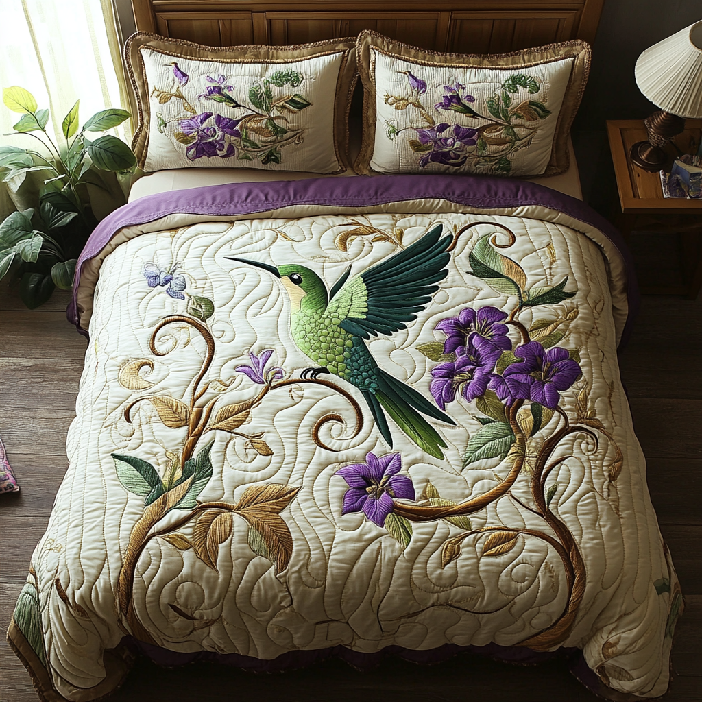 Hummingbird Garden Quilted Bedding Set Duvet Cover Bedspreads Hummingbird Mother's Day Gifts Hummingbird Garden Quilted Bedding Set Duvet Cover Bedspreads Hummingbird Mother's Day Gifts