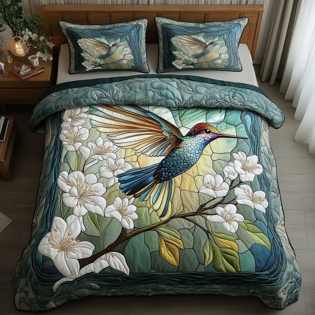 Hummingbird Wings Quilted Bedding Set Duvet Cover Bed Sheet Set Hummingbird Gifts For Sisters