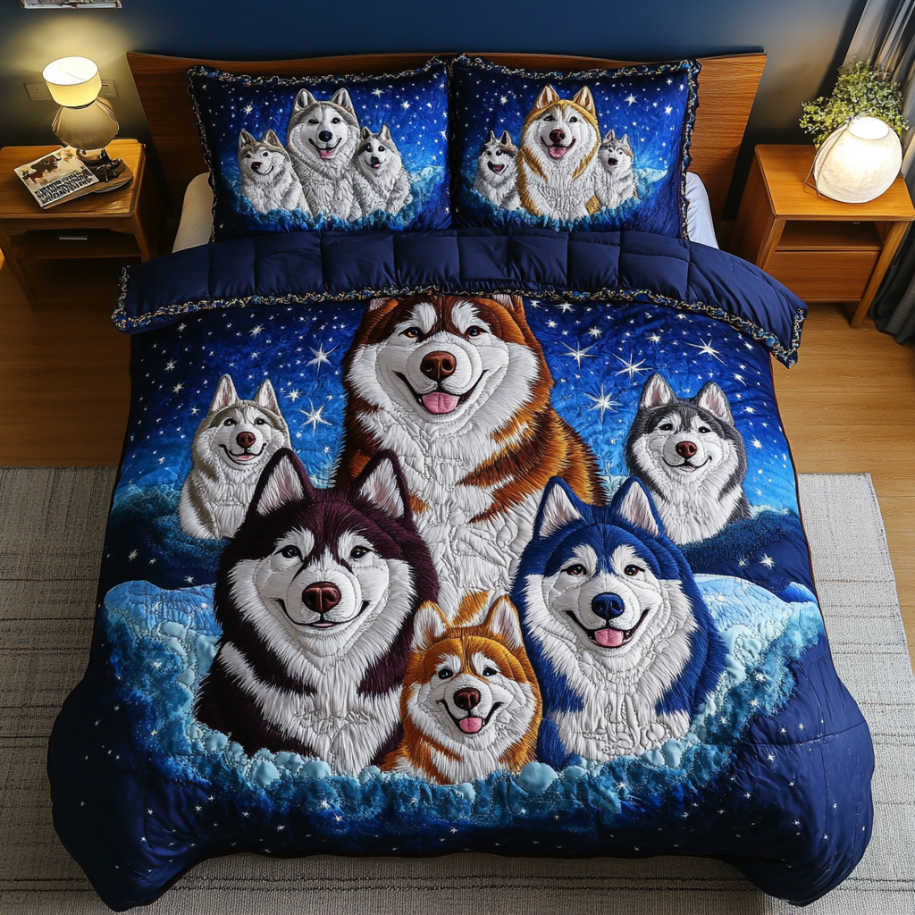 Husky Horizon Quilted Bedding Set Duvet Cover Bed Sheet Set Siberian Husky Merchandise Husky Horizon Quilted Bedding Set Duvet Cover Bed Sheet Set Siberian Husky Merchandise