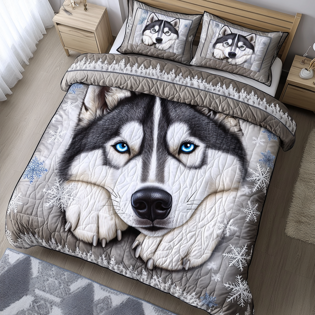 Husky Spirit Quilted Bedding Set Duvet Cover Bed Sheet Set Gifts For Siberian Husky Owners Husky Spirit Quilted Bedding Set Duvet Cover Bed Sheet Set Gifts For Siberian Husky Owners