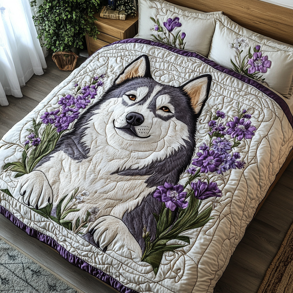 Husky Vibes Quilted Bedding Set Duvet Cover Bed Sheet Set Best Gifts For Husky Owners Husky Vibes Quilted Bedding Set Duvet Cover Bed Sheet Set Best Gifts For Husky Owners