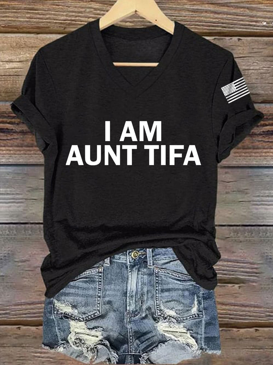 I Am Aunt Tifa Aunties Against Fascists V-Neck Shirt Anti ICE Shirt No Kings Merch Mom Gifts I Am Aunt Tifa Aunties Against Fascists V-Neck Shirt Anti ICE Shirt No Kings Merch Mom Gifts