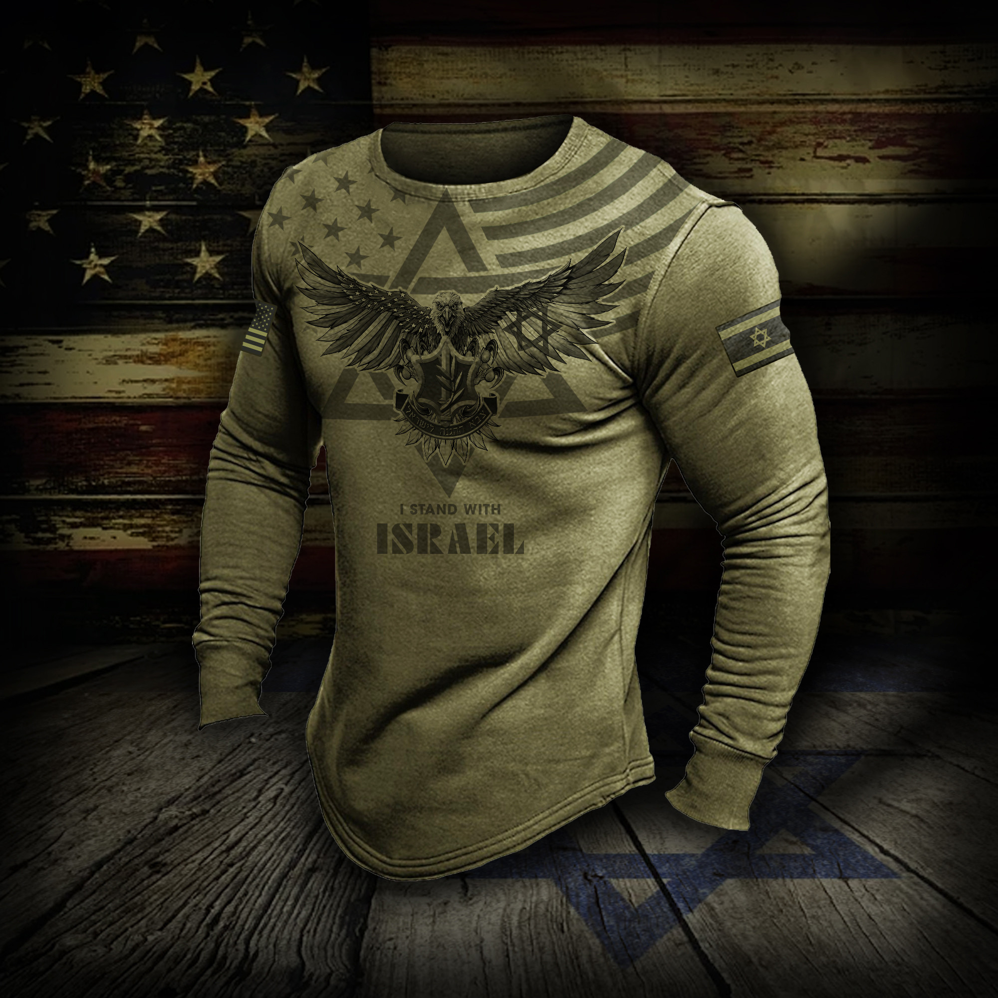 I Stand With Israel Rash Guard American And Israeli Flag Eagle Long Sleeve IDF Clothing Men I Stand With Israel Rash Guard American And Israeli Flag Eagle Long Sleeve IDF Clothing Men