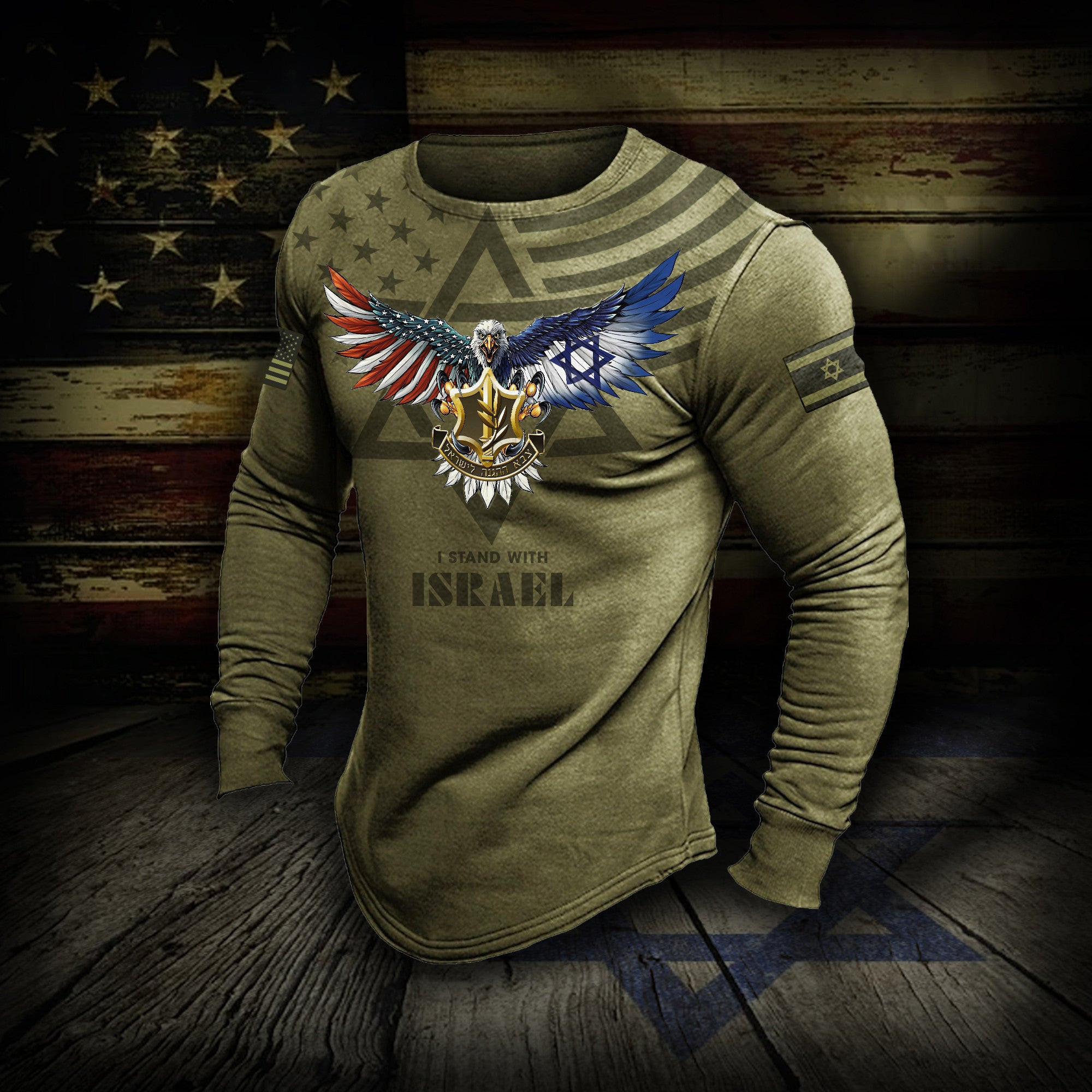 I Stand With Israel Rash Guard American And Israeli Flag Eagle Long Sleeve IDF Merch I Stand With Israel Rash Guard American And Israeli Flag Eagle Long Sleeve IDF Merch
