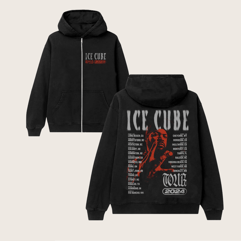 Ice Cube Merch Ice Cube Photo World Tour 2024 Zip Hoodie Gifts For Music Fans