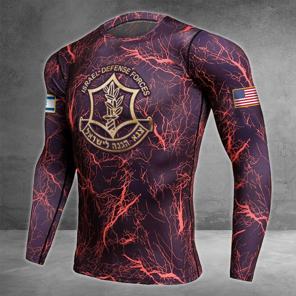 IDF Camo Rash Guard American I Stand With Israel Long Sleeve Pro Israel Merchandise IDF Camo Rash Guard American I Stand With Israel Long Sleeve Pro Israel Merchandise