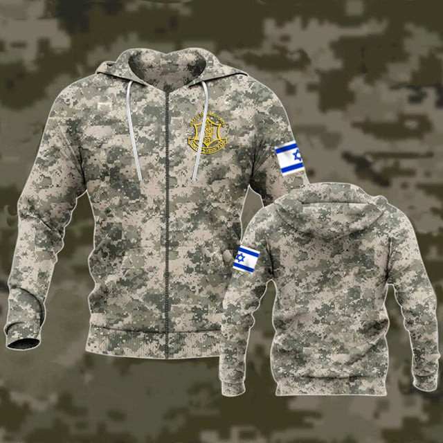 IDF Zipper Hoodie Israeli Army Hoodie Israel Defense Forces Clothing Camo Israeli Merchandise