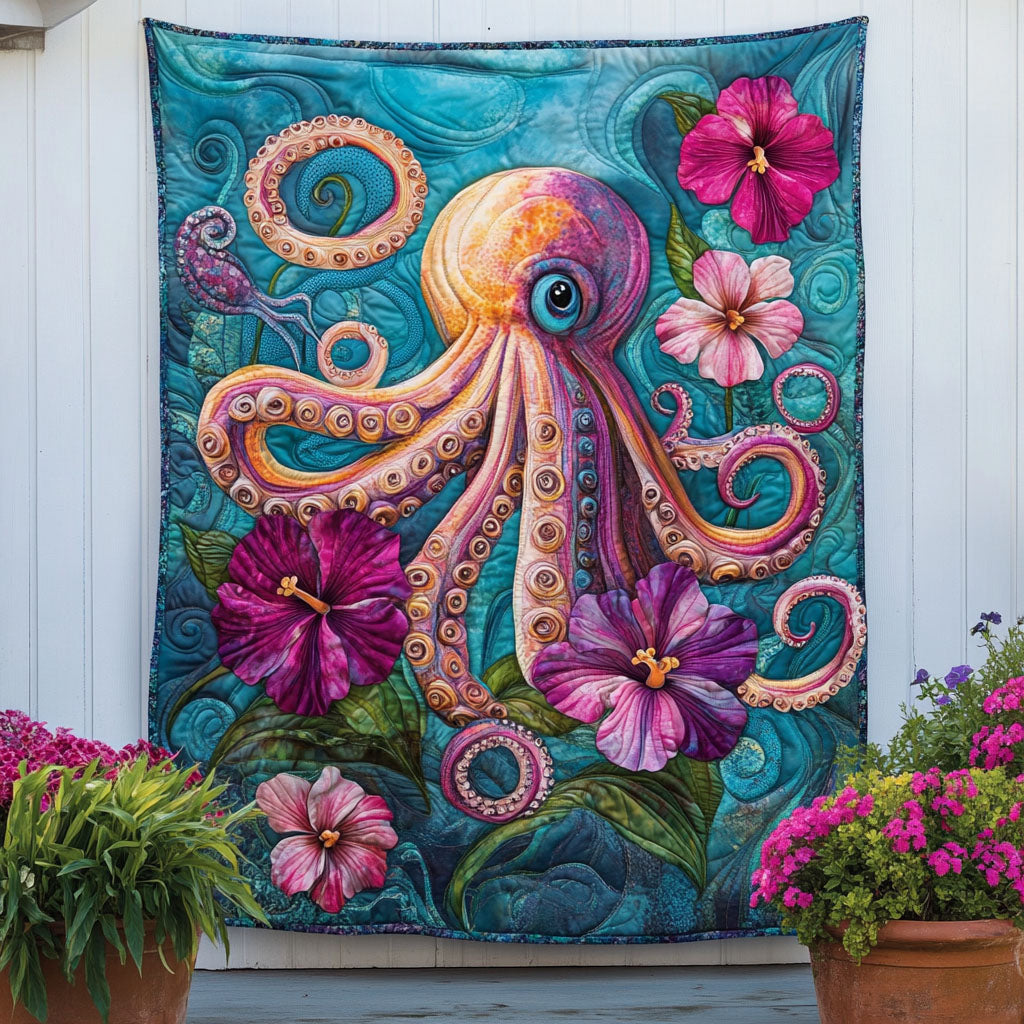 Ink in Bloom Quilted Blanket Sofa Throw Blanket Unique Octopus Gifts