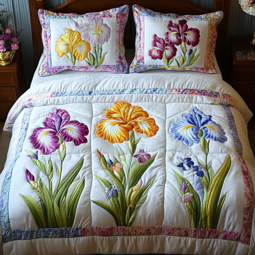 Iridescent Blooms Quilted Bedding Set Duvet Cover Bedspread Gifts For Flower Enthusiasts Iridescent Blooms Quilted Bedding Set Duvet Cover Bedspread Gifts For Flower Enthusiasts