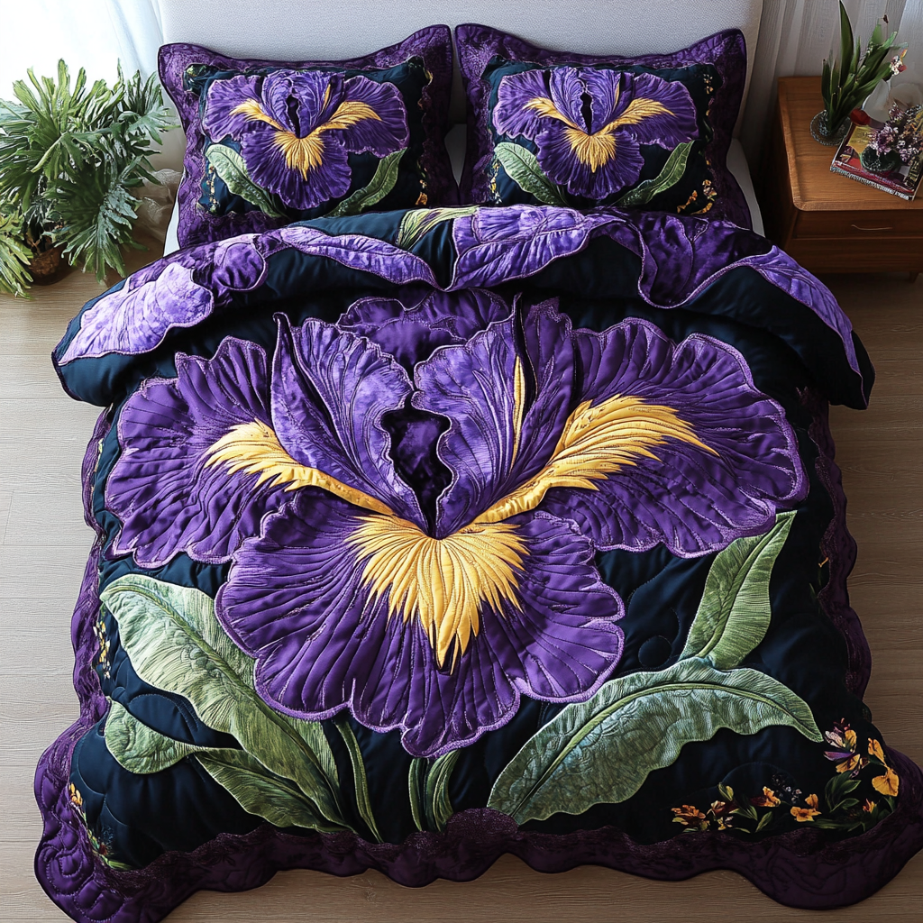 Iris Bloom Quilted Bedding Set Duvet Cover Bedspread Christmas Gifts For Flower Lovers Iris Bloom Quilted Bedding Set Duvet Cover Bedspread Christmas Gifts For Flower Lovers