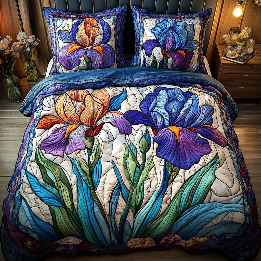 Iris Bloom Quilted Bedding Set Duvet Cover Bedspread Gifts For The Flower Lover