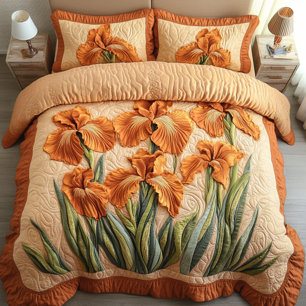 Iris Charm Quilted Bedding Set Duvet Cover Bedspread Gifts For Flower Lovers Iris Charm Quilted Bedding Set Duvet Cover Bedspread Gifts For Flower Lovers