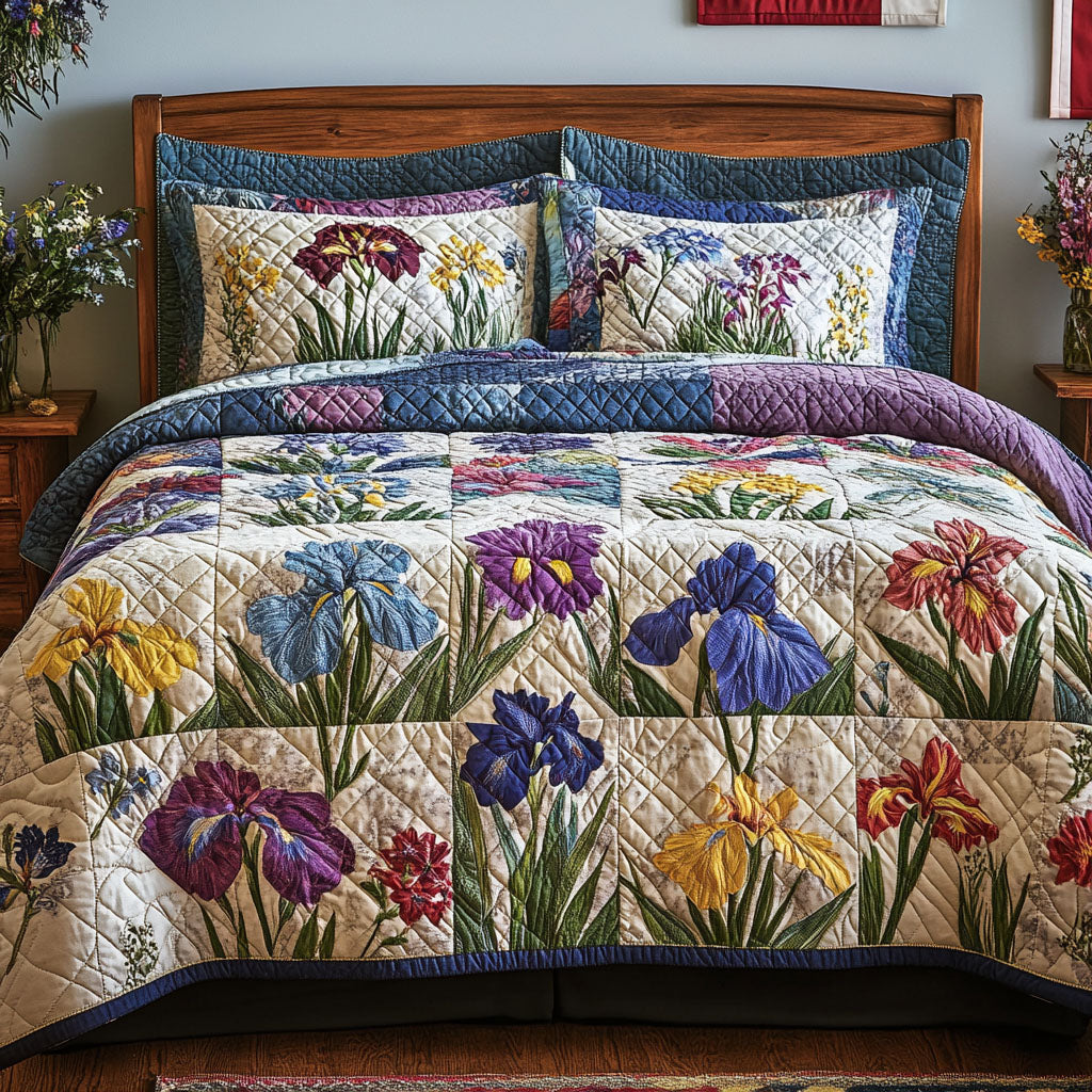 Iris Delight Quilted Bedding Set Duvet Cover Bedspread Best Gifts For Flower Lovers