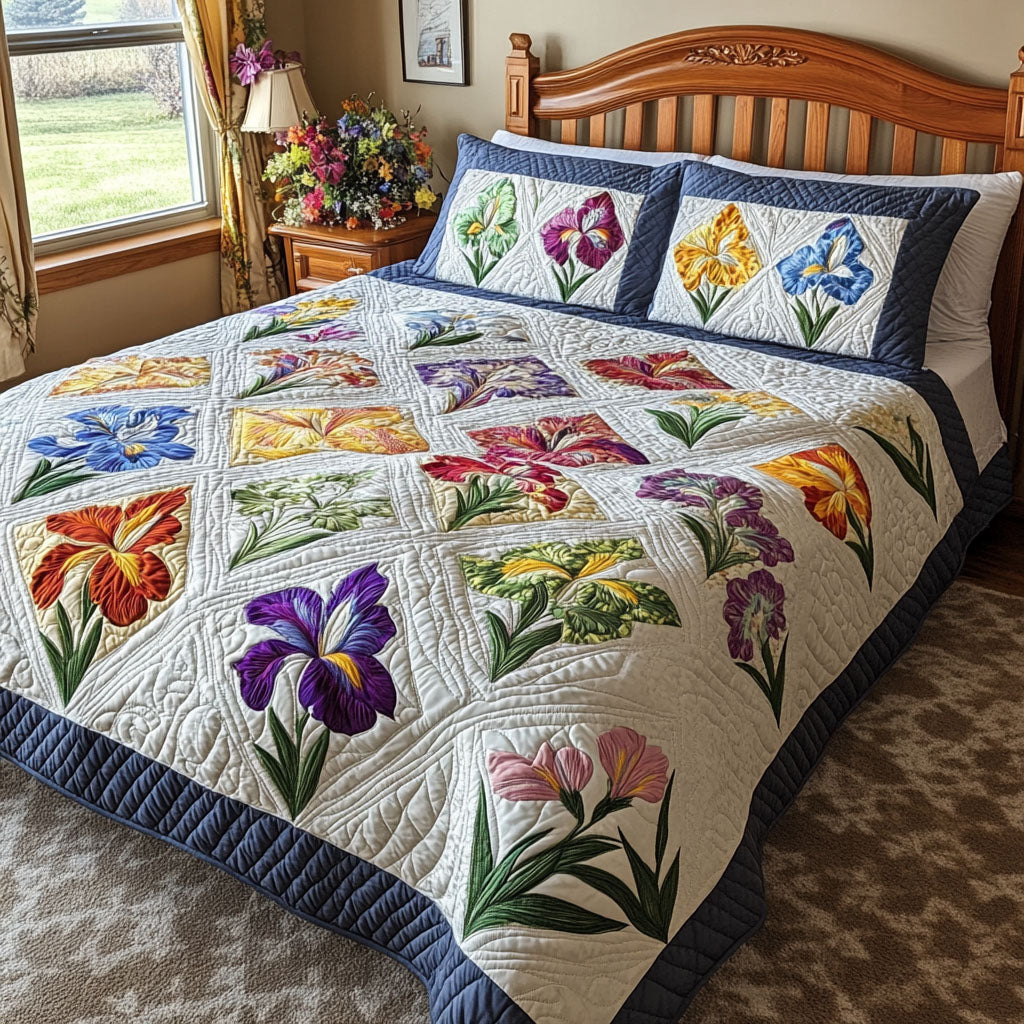 Iris Garden Patch Quilted Bedding Set Duvet Cover Bedspread Presents For Flower Lovers Iris Garden Patch Quilted Bedding Set Duvet Cover Bedspread Presents For Flower Lovers
