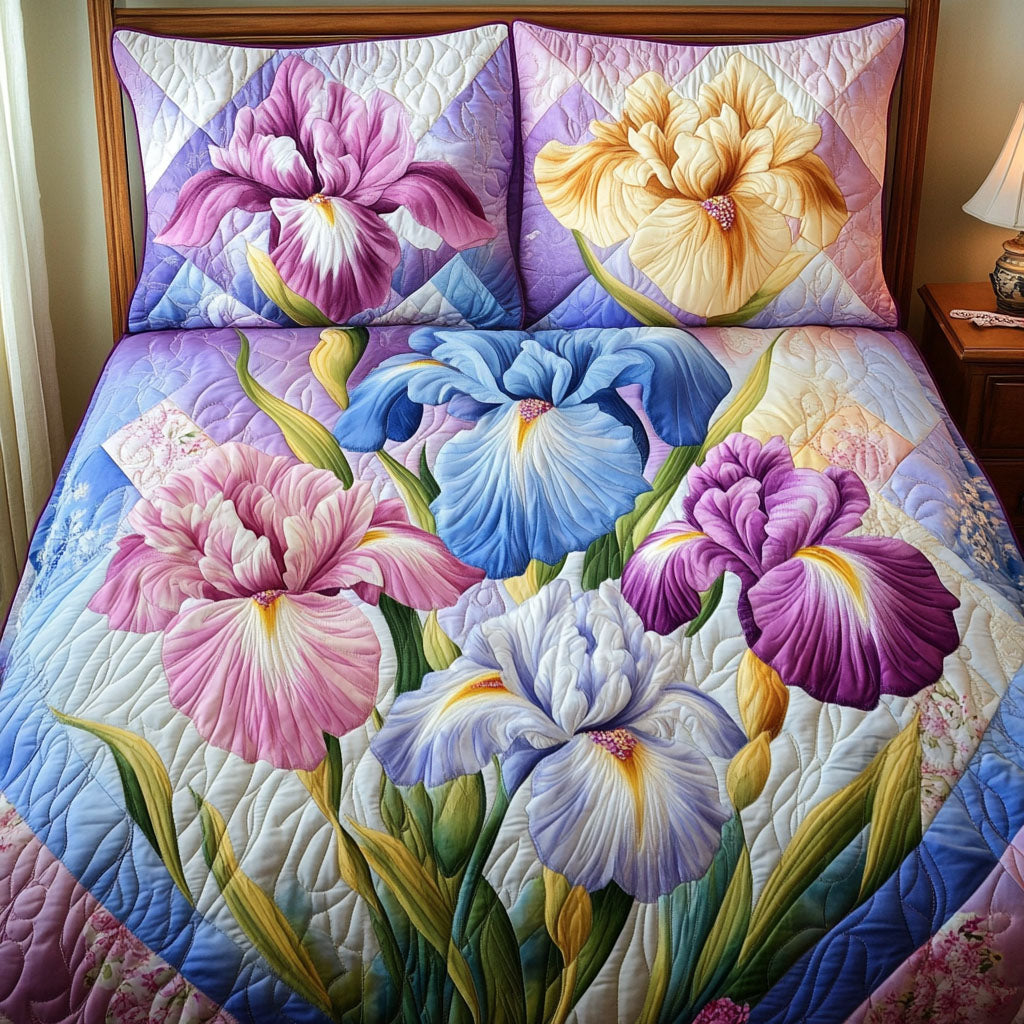 Iris Garden Quilted Bedding Set Duvet Cover Bedspread Flower Present Ideas Iris Garden Quilted Bedding Set Duvet Cover Bedspread Flower Present Ideas