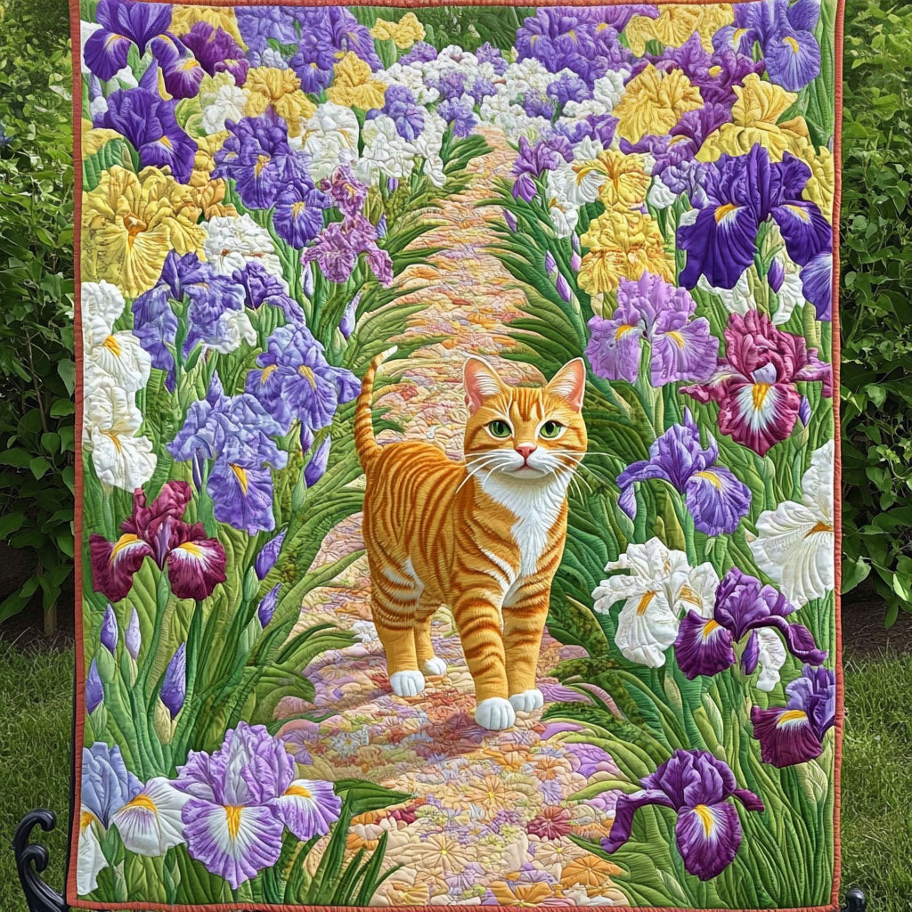 Iris Garden Stroll Quilted Blanket Cute Throw Blanket Cat Mom Gifts For Women Iris Garden Stroll Quilted Blanket Cute Throw Blanket Cat Mom Gifts For Women