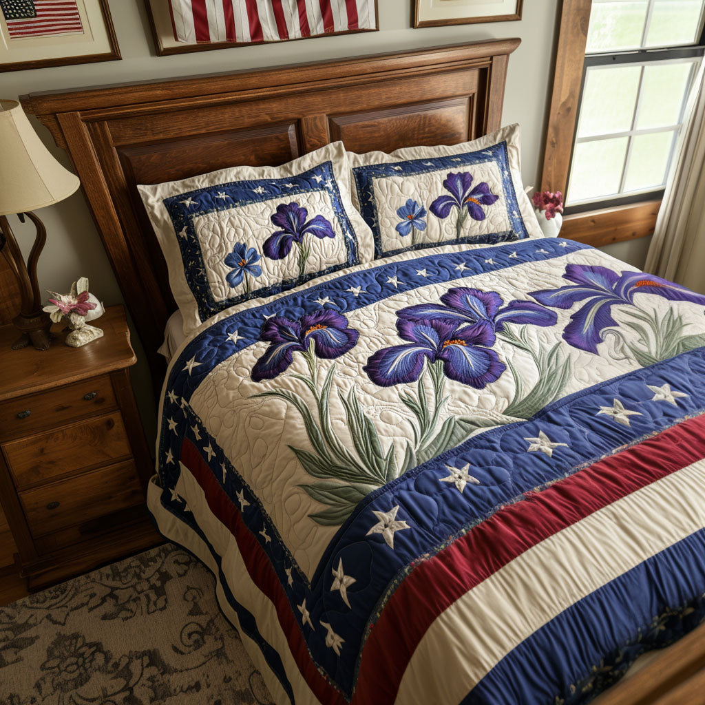 Iris Glory Quilted Bedding Set Duvet Cover Bedspread Patriots Gifts For Dad