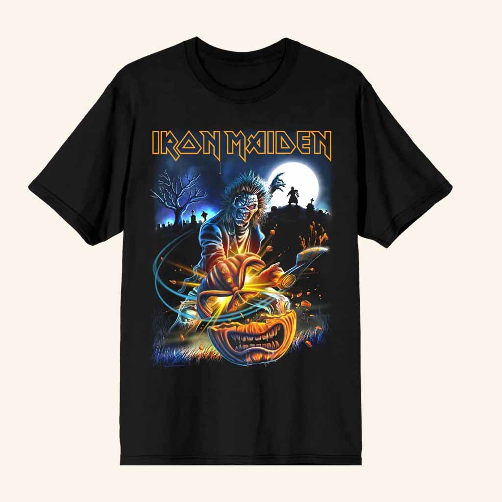 Iron Maiden Merch Eddie Pumpkin Slasher T-Shirt Halloween Gifts Ideas For Him Iron Maiden Merch Eddie Pumpkin Slasher T-Shirt Halloween Gifts Ideas For Him