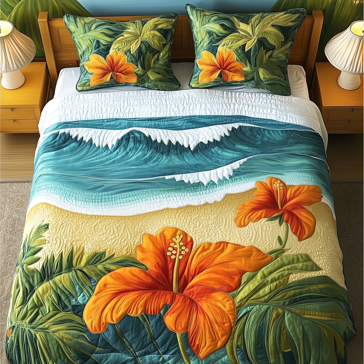 Island Blossom Quilted Bedding Set Duvet Cover Bedspread Beach Gifts For Friend Island Blossom Quilted Bedding Set Duvet Cover Bedspread Beach Gifts For Friend