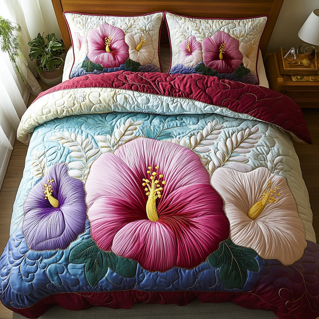 Island Blossom Quilted Bedding Set Duvet Cover Bedspread Flower Present Ideas Island Blossom Quilted Bedding Set Duvet Cover Bedspread Flower Present Ideas