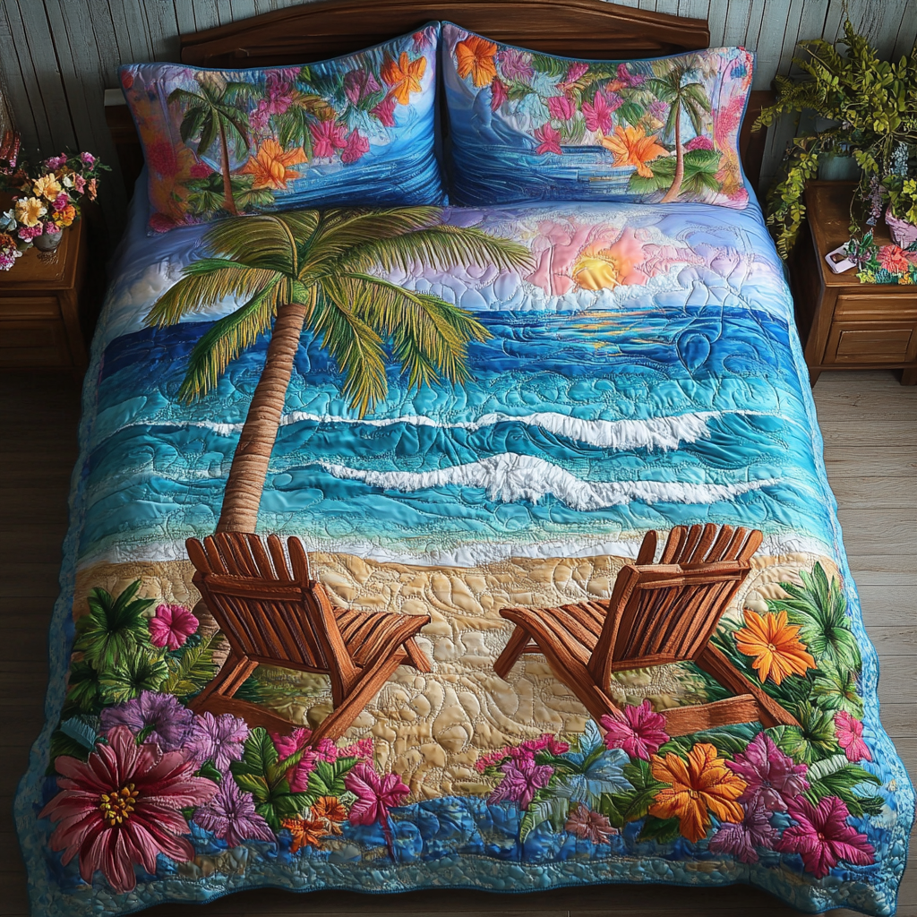 Island Escape Quilted Bedding Set Duvet Cover Bed Sheet Set Good Gifts For Beach Lovers Island Escape Quilted Bedding Set Duvet Cover Bed Sheet Set Good Gifts For Beach Lovers