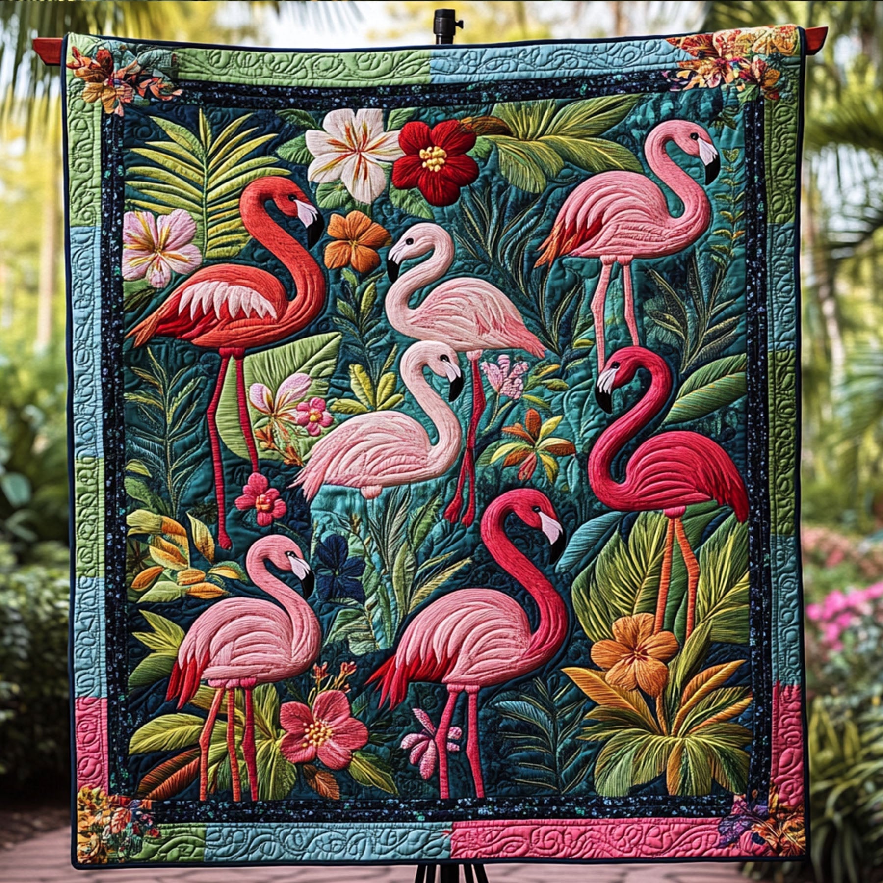 Island Flamingo Escape Quilted Blanket Cute Colorful Blanket Flamingo Based Gifts Island Flamingo Escape Quilted Blanket Cute Colorful Blanket Flamingo Based Gifts
