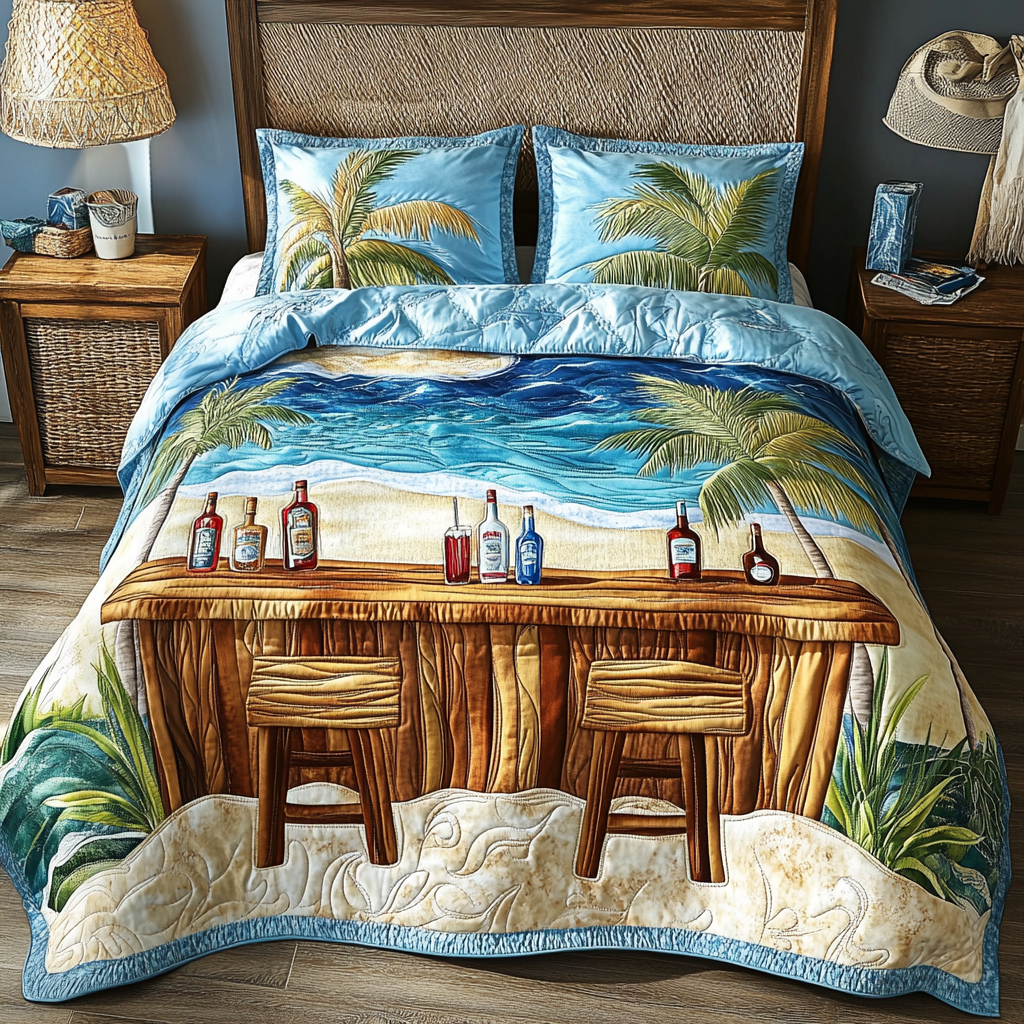 Island Heart Quilted Bedding Set Duvet Cover Bed Sheet Set Beach Themed Gifts For Her Island Heart Quilted Bedding Set Duvet Cover Bed Sheet Set Beach Themed Gifts For Her