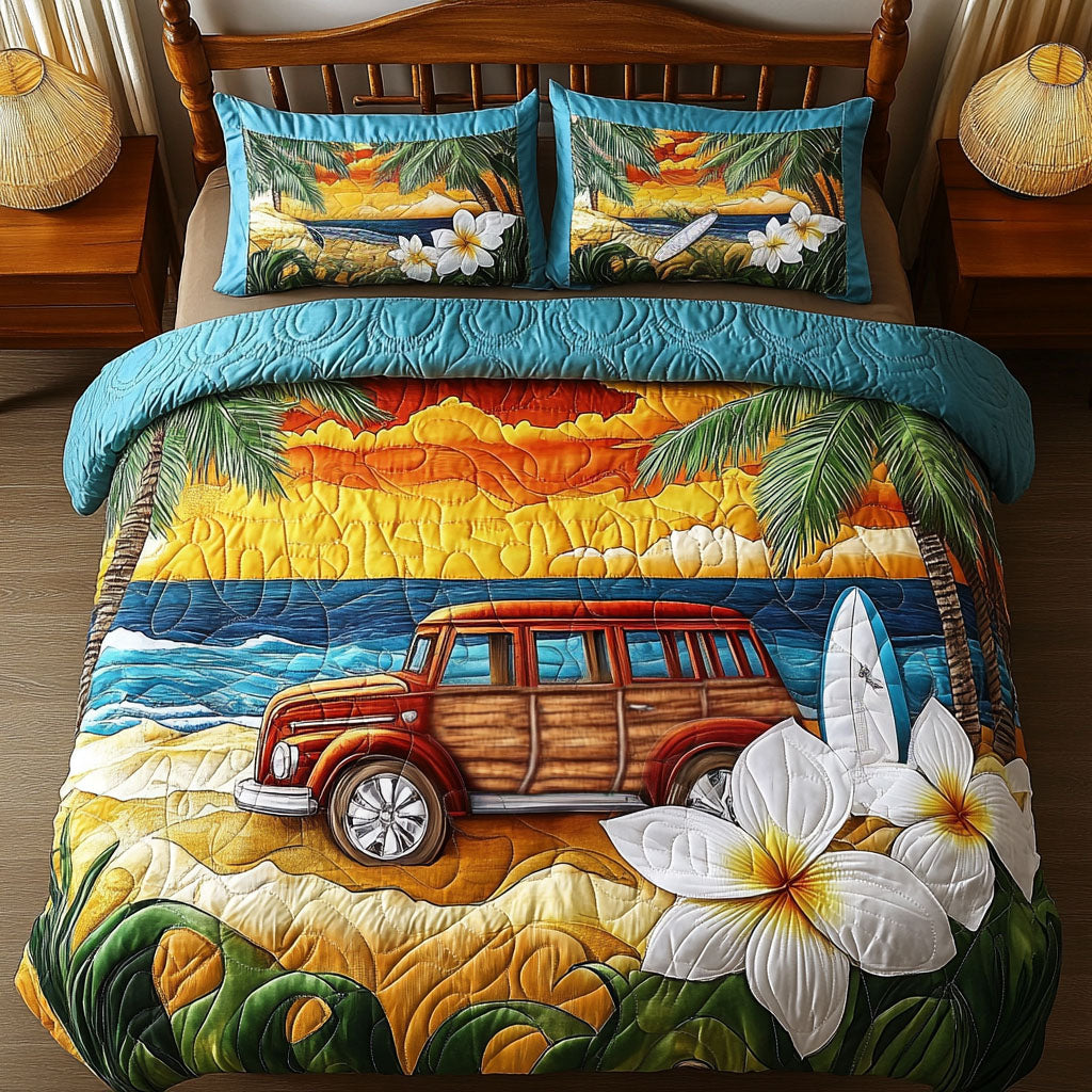 Island Woodie Quilted Bedding Set Duvet Cover Bed Sheet Set Birthday Gift For Beach Lover
