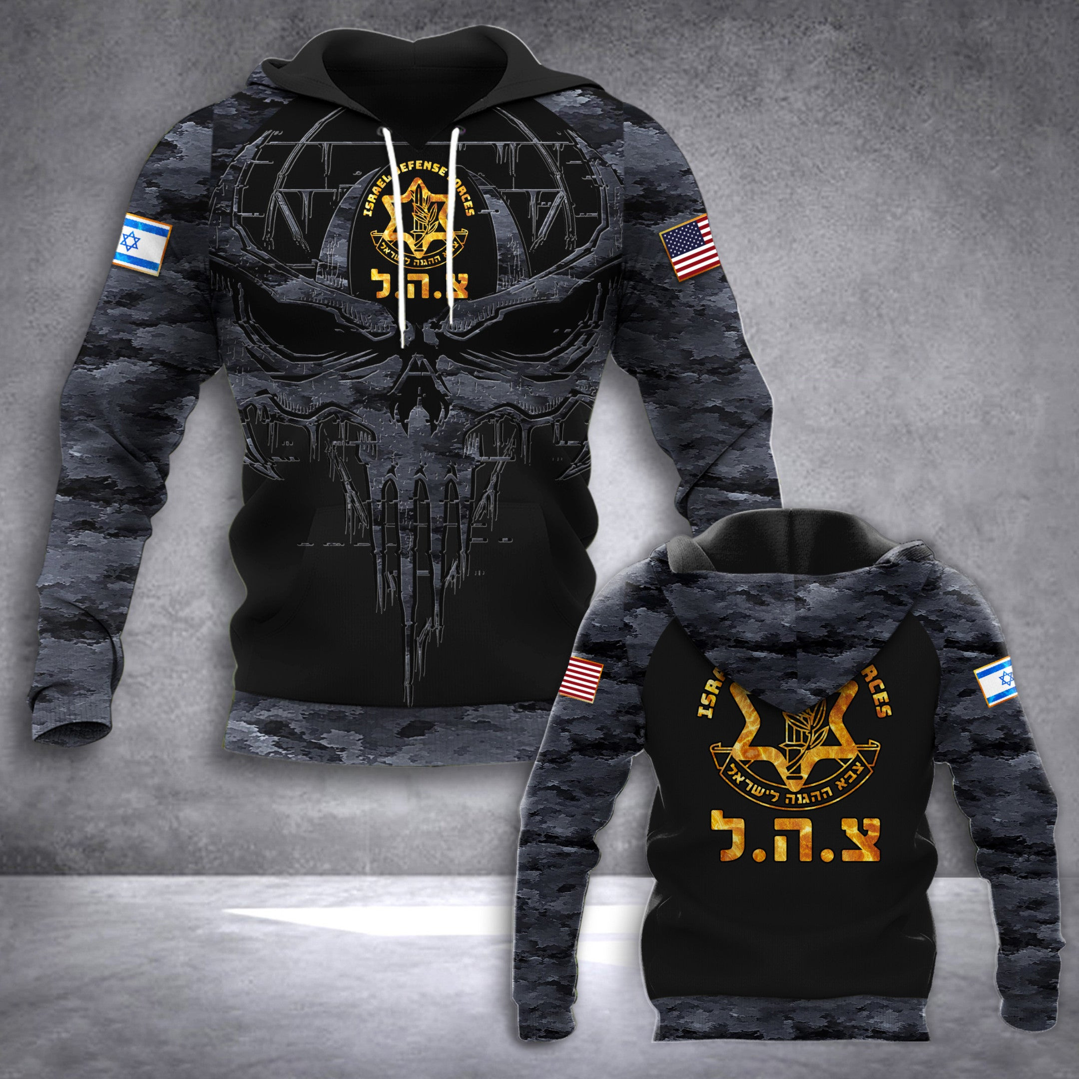 Israel Defense Forces Camo Hoodie Skull Idf American And Israeli Flag Together Apparel Israel Defense Forces Camo Hoodie Skull Idf American And Israeli Flag Together Apparel